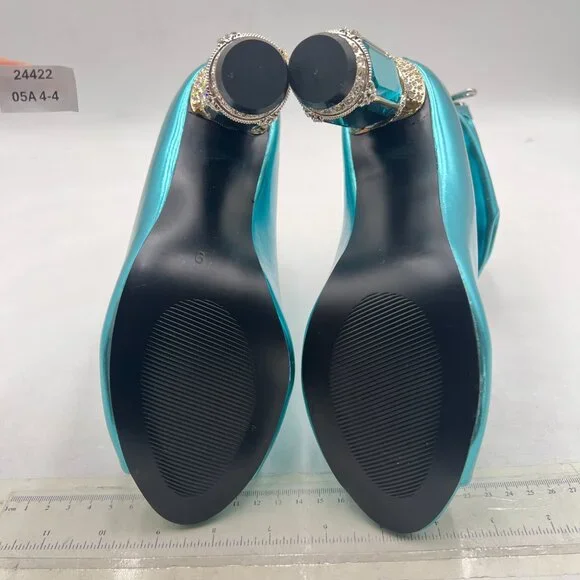 FSJ Turquoise Peep Toe Slouch Ankle Boots Chunky Stacked Heels Party Prom Shoes - Picture 7 of 8